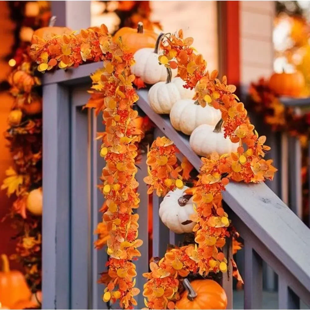 2Pk 6ft Artificial Fall Garland Maple Leaves Autumn Home Mantel Table Decoration